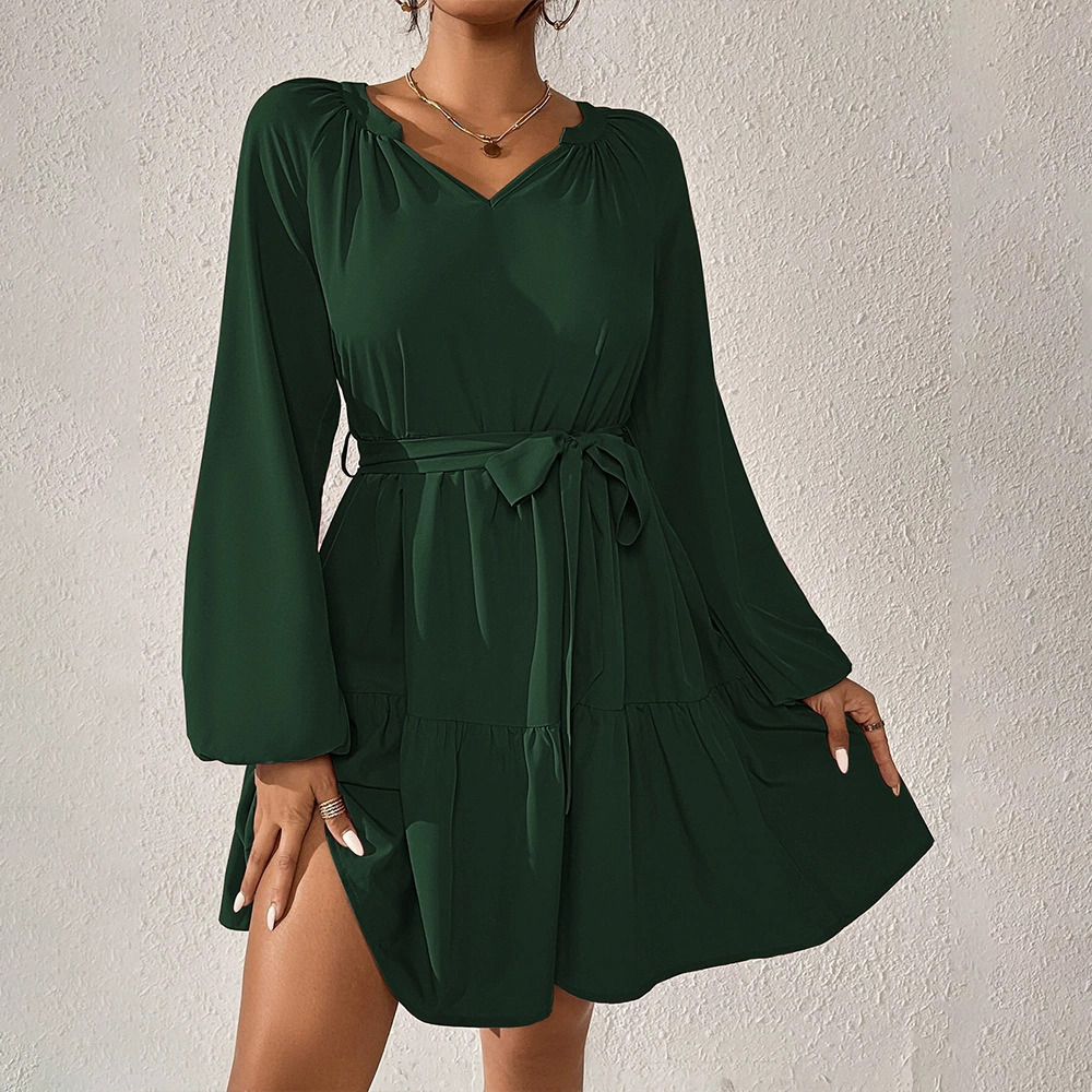 ZARA Spring Summer Loose Casual Fitted Waist Ruffle Long Sleeve Dress